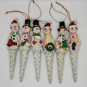 Set of 6 Vintage Snowman Icicle Ornaments Resin Christmas Decor 6” Holiday Lot